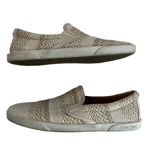 Jimmy Choo Demi Woven Slip-On Skate Sneakers Cream Slip Ons Authentic US 10 - Picture 11 of 13